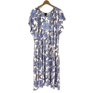 Nicole Miller Summer Sundress Blue White Floral Plus Size 3XL NEW NWT Midi